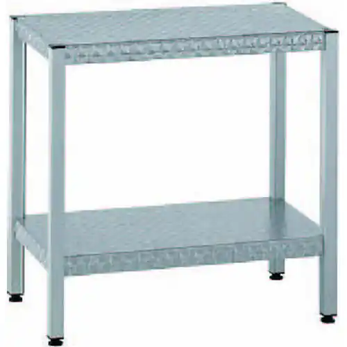 Ablage - und Beistelltisch, L 600 x T 500 x H 850 mm, Aluminium, zerlegte Ausführung, Oberfläche mit maschinellem Rundschliff, 4 Füße herausdrehbar und in eloxierter Ausführung Rabatt